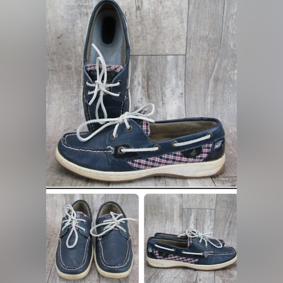 Sperry Shoes - Sperry Dark Blue Women's Loafers with Plaid Detail